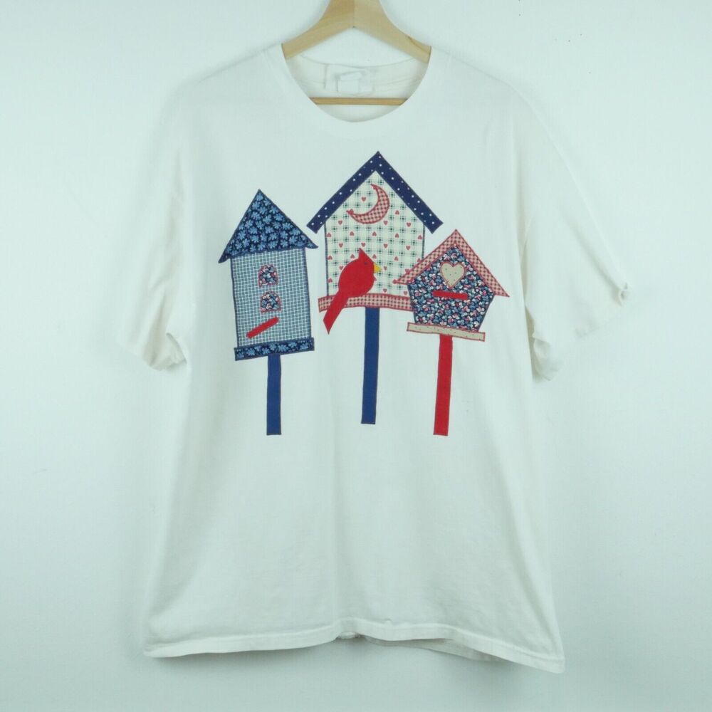 Vintage‎ XL T Shirt 90s Grannycore Bird Farmcore Applique Handmade Homestead
